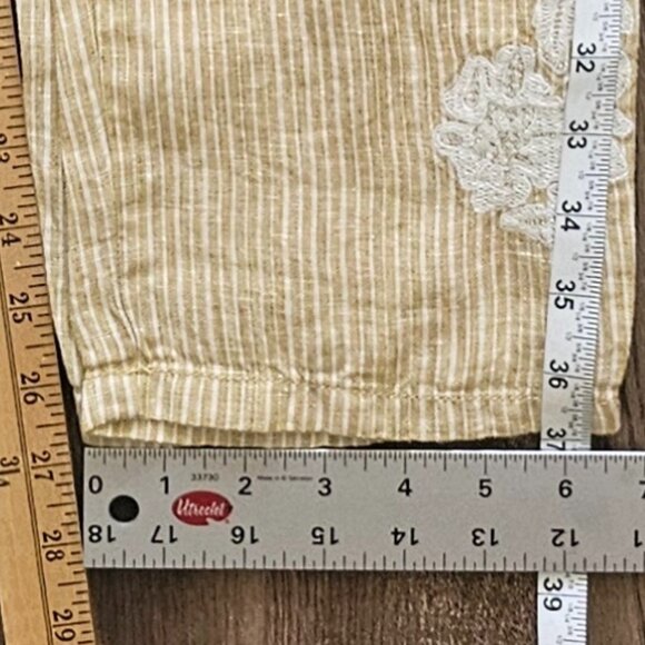 Anthropologie 100% Linen Cropped Pull On Embroidered Cropped Pants S Yellow - Picture 6 of 11